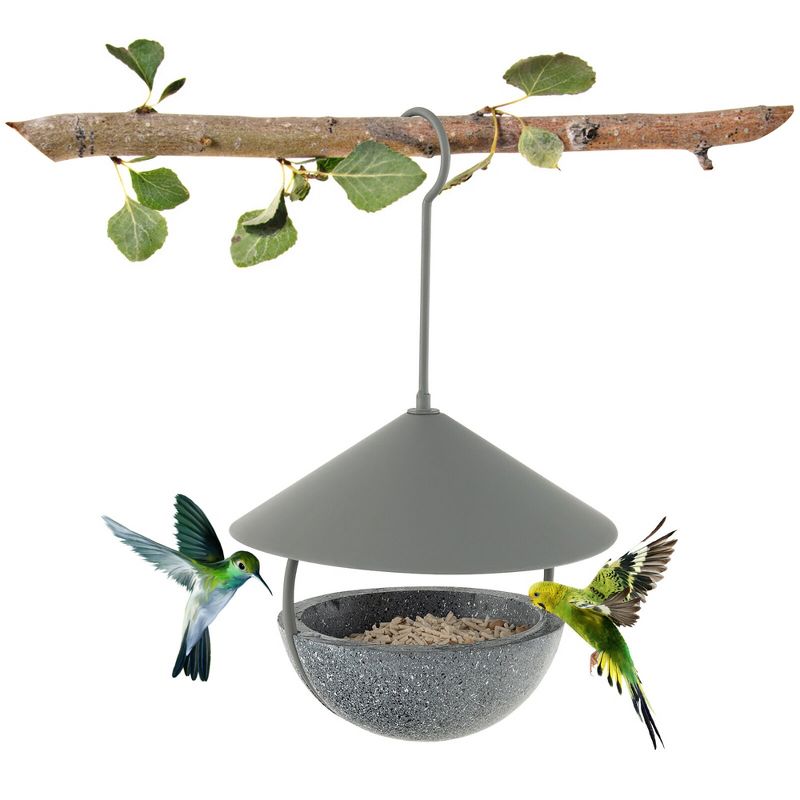 Tangkula Metal Bird Feeder Bath for Outdoors Hanging w/ Resin Dome & Water Bowl, 1 of 11