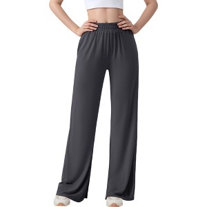Anna-Kaci Active Women's Wide Leg Lounge Pants with Elastic Waistband and Side Slit Hem Detail - 1 of 4