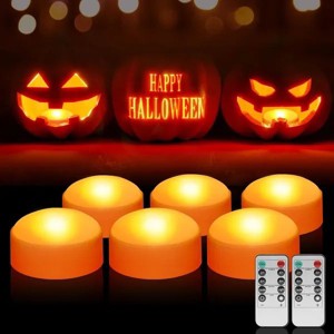 6 Pack LED Flameless Jack-O-Lanterns, Blinking Battery Operated Lights with Remote Control and Timer, Dimmable Halloween Candle Lights for Decorations - 1 of 3