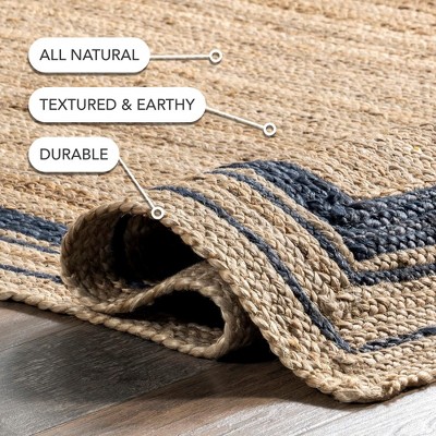 Handmade Natural Jute Area Rug with Navy Border