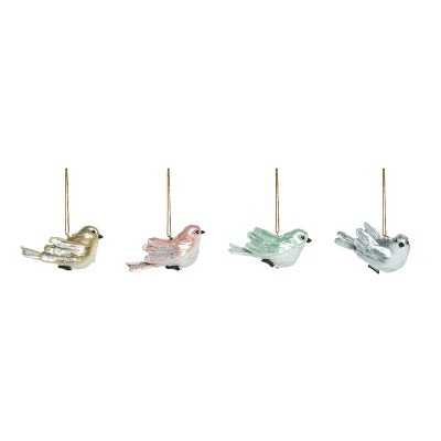 Transpac Resin Pastel Pearl Bird Ornament Set of 4 Christmas Home Decorations
