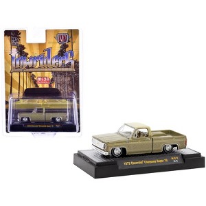 1973 Chevrolet Cheyenne Super 10 Truck Gold Metallic with Graphics "Lowriders" Limited Ed 1/64 Die Cast Model Car by M2 Machines - 1 of 3