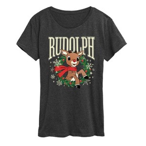 Women's - Rudolph - Rudolph Wreath Collegiate Short Sleeve Graphic T-Shirt - 1 of 4