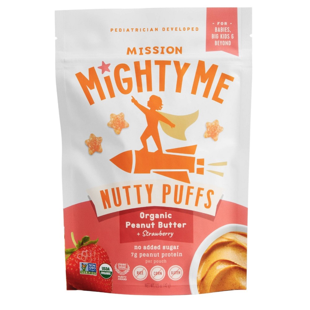 Mission MightyMe Nutty Puffs Baby Snacks - Organic Peanut Butter with Strawberry - 1.5oz