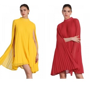 INSPIRE CHIC Women's Loose Flowy Cloak Sleeve Cape Pleated Chiffon Dress 2 Packs - 1 of 4