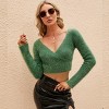 Womens Trendy Crop Tops Surplice Cropped Sweaters Eyelash Knit Slim Fit Sweater Tops Fuzzy Crop Top for Matching Bodysuit/Tube Tops - 4 of 4