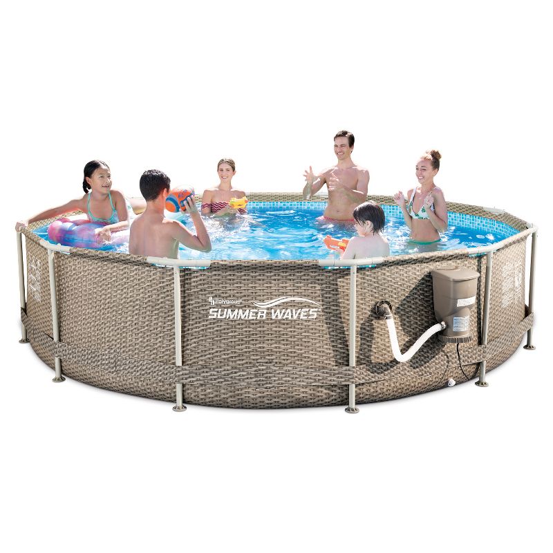 Summer Waves P20012335 12ft x 30in Outdoor Round Frame Above Ground Swimming Pool Set with Skimmer Filter Pump, Filter Cartridge & Solution Blend, 3 of 6