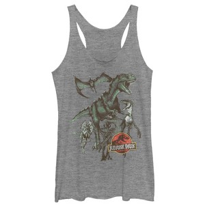 Women's Jurassic Park Vintage Dinosaur Stampede Racerback Tank Top - 1 of 3