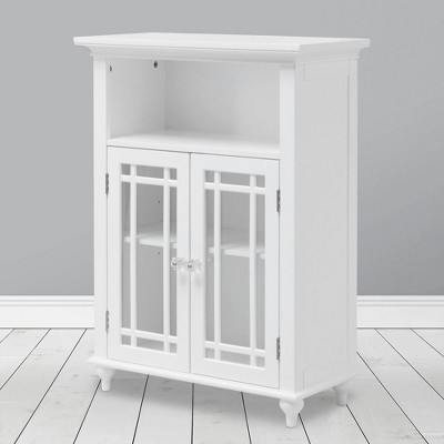 Teamson Home Neal Floor Storage Cabinet with Double Glass Doors White - Elegant Home Fashions