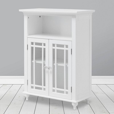 URTR Modern White Narrow Tall Slim Floor Cabinet with 2 Glass