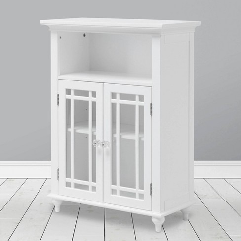 Teamson Home Neal Floor Storage Cabinet, White Storage Cupboard With Glass Doors