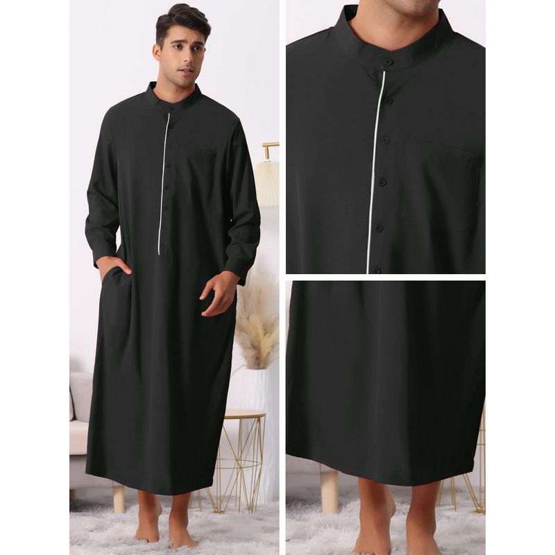 Lars Amadeus Men's Stand Collar Button Closure Long Sleeves Nightgown, 5 of 6