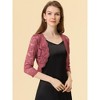 INSPIRE CHIC Women's Elegant 3/4 Sleeve Sheer Floral Lace Open Front Crop Shrug - 2 of 4