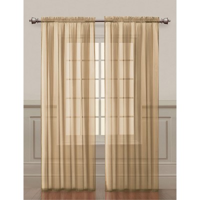 Montauk Accents Ultra Lux 2 Piece Rod Pocket Gold Sheer Voile Window Curtain Panels - 84 in. Long