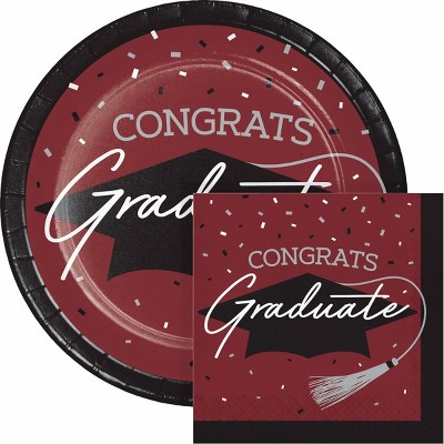 Creative Converting Graduate School Spirit Burgundy Paper Plate and Napkin Kit 36ct