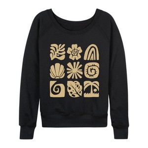 Women's - Instant Message - Beach Squares Lightweight French Terry Wide Neck Long Sleeve Graphic Shirt - 1 of 4