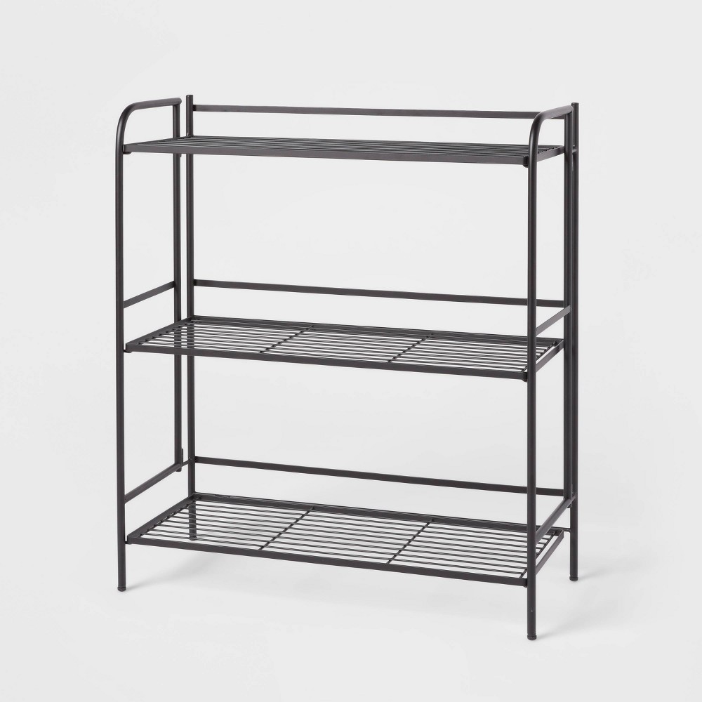 Photos - Kids Furniture Folding 3 Wide Shelves Black - Brightroom™: Steel Utility Storage, Powder-Coated, Foldable Shelving, 3-Tier Organizer