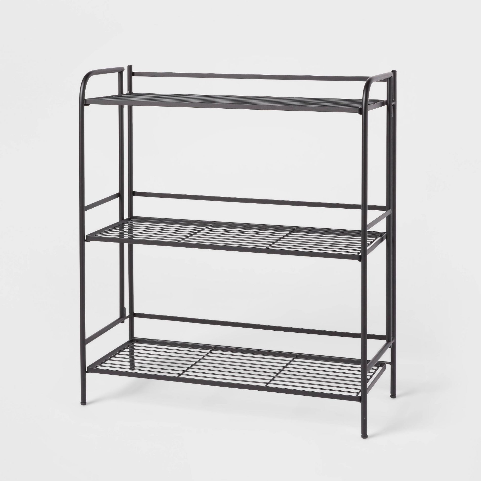 Folding 3 Wide Shelves Black - Brightroom™: Steel Utility Storage, Powder-Coated, Foldable Shelving, 3-Tier Organizer