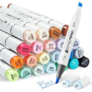Ohuhu Alcohol Markers Supreme Brush Tip: 24-Color Brush & Chisel Double Tipped Art Marker Set -Honolulu Plus-Refillable - 1 of 4