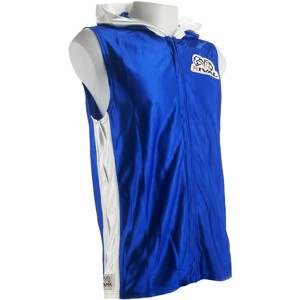 Rival Boxing Dazzle Traditional Sleeveless Ring Jacket with Hood - Blue/White - 1 of 2