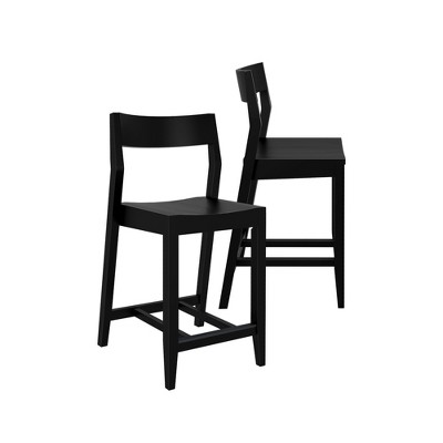Modern Black Solid Pine Wood Counter Height Dining Chairs, 38 Inch - Set of 2