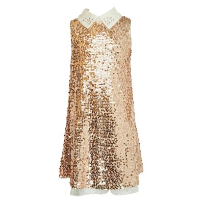 Beautees Sequin Swing Dress with Lace Collar