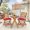 Tangkula 3PCS Folding Acacia Wood Bistro Set Patio Conversation Set w/ Red Cushions - 3 of 4