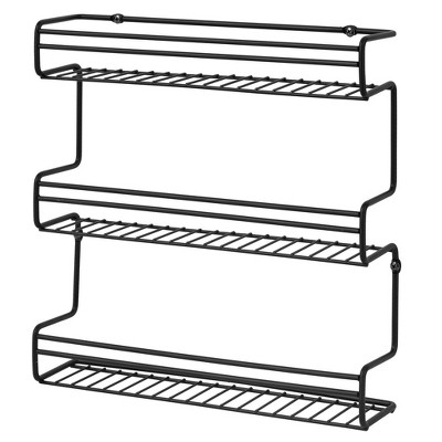 mDesign Metal Wall Mount Spice Rack Organizer, 3 Tier - Black