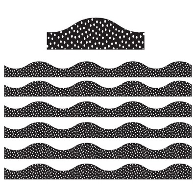 Ashley Productions® Magnetic Scallop Border, White Messy Dots on Black, 12 Feet Per Pack, 6 Packs