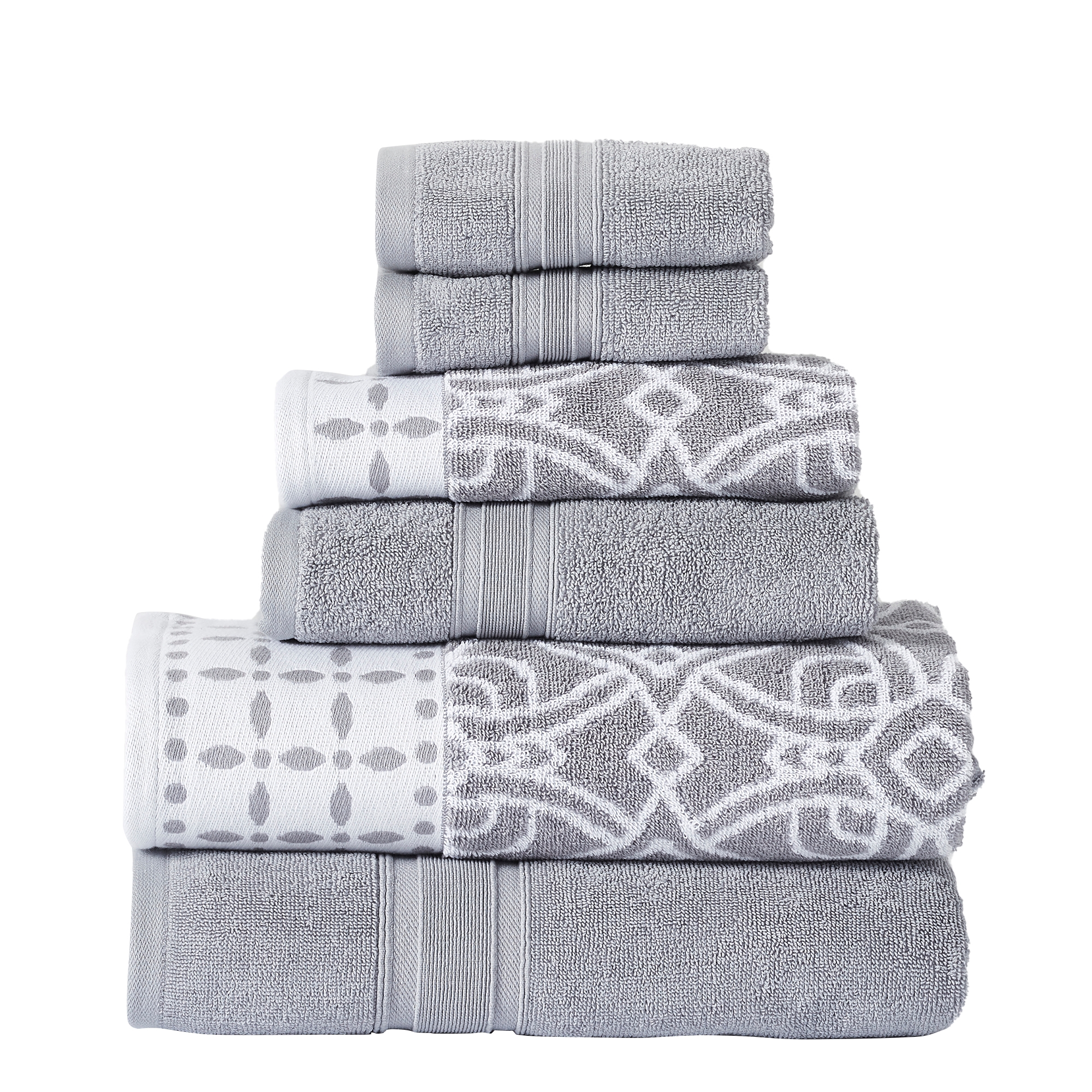 Modern Threads Monroe 6-pc Yarn Dyed Jacquard/Solid Towel Set, Stone