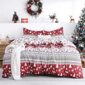 Christmas Duvet Cover - Boho Holiday Printed Duvet Cover Set, Soft and Breathable Christmas Decorations Bedding Set(2 pillowcase) - 1 of 4