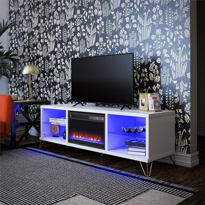 Finley 70" White Electric Fireplace TV Stand with Glass Shelves