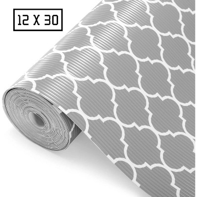 Shelf Liner for Kitchen Cabinets and Drawers, 12" x 30ft, Non Slip Drawer Liner, Quatrefoil Gray