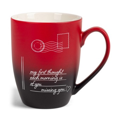 Elanze Designs My First Thought Each Morning Is Of You Missing You Two Toned Ombre Matte Red and Black 12 ounce Ceramic Stoneware Coffee Cup Mug