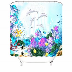 Cute Deep Sea Dolphin Shower Curtains for Bathroom Waterproof Fabric Bath Curtain Durable Soft Stylish Bathroom Decor 72x72 Inch - 1 of 1