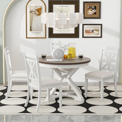GDFStudio Nelson 5 Piece Dining Set with Extendable Table and Upholstered Chairs