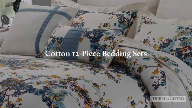 12pc Queen Atlantis 300tc Cotton Sateen Bed in a Bag with Deep Pocket Sheet Set  Assorted Blues - Tribeca Living, 2 of 5, play video
