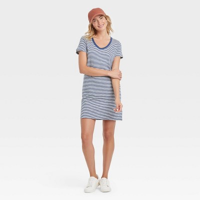 Women's Short Sleeve T-Shirt Dress - Universal Thread™ Blue Striped