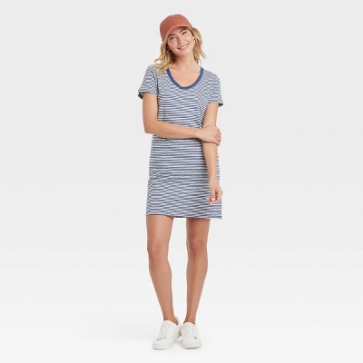 Photo 1 of [Size XL] Women's Short Sleeve T-Shirt Dress - Universal Thread- Blue Striped XL