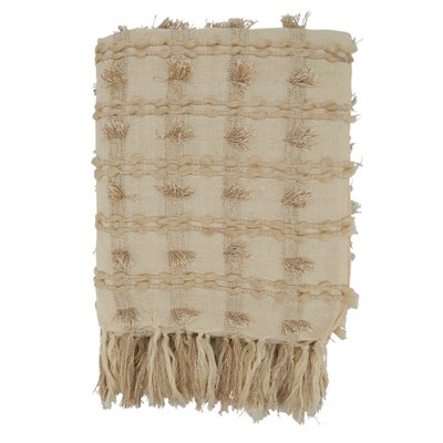 Saro Lifestyle Fringe Striped Throw, 50x60 inches, Beige