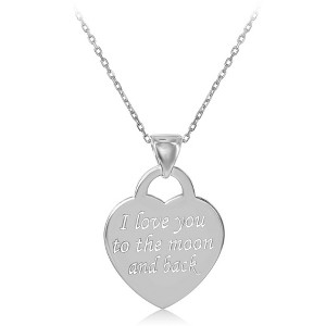 Bella Silver Sterling Silver Flat Heart "I Love You To The Moon And Back" 18" Pendant Necklace   - Silver - 1 of 2
