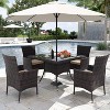 ALAULM Patio Furniture Outdoor Dining Set, Wicker Rattan Patio Dining Table and Chairs Set, Square Tempered Glass Tabletop with Umbrella Set - 2 of 4