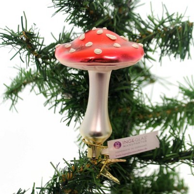 Inge Glas 4.25" Flat Top Mushroom Germany Clip On  -  Tree Ornaments