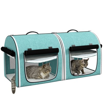 PawHut 39" Portable Soft-Sided Pet Cat Carrier with Divider, Two Compartments, Soft Cushions, & Storage Bag