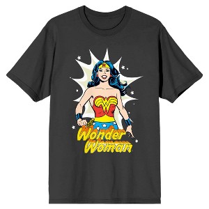 Wonder Woman Character and Title Logo Comic Book Art Men's Charcoal Gray Graphic Tee - 1 of 3