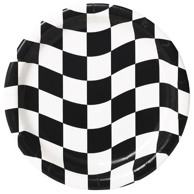 24ct Black and White Check Dessert Plates White