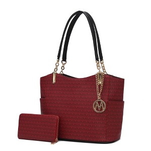 MKF Collection Savannah M Logo Printed Vegan Leather Women’s Tote and Wristlet Wallet by Mia K- 2 pieces - 1 of 4