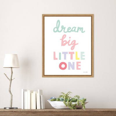 Dream Big Little One Pastel Typography Canvas Art with Natural Maple Frame