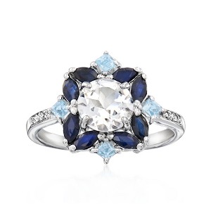Ross-Simons 1.78 ct. t.w. White and Blue Topaz and .80 ct. t.w. Sapphire Ring in Sterling Silver - 1 of 4