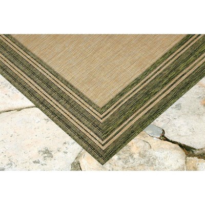 Green and Beige Flat Woven Indoor/Outdoor Runner Rug